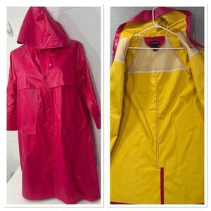 Vintage Lands End pink yellow rain coat  jacket  Vented Women's M